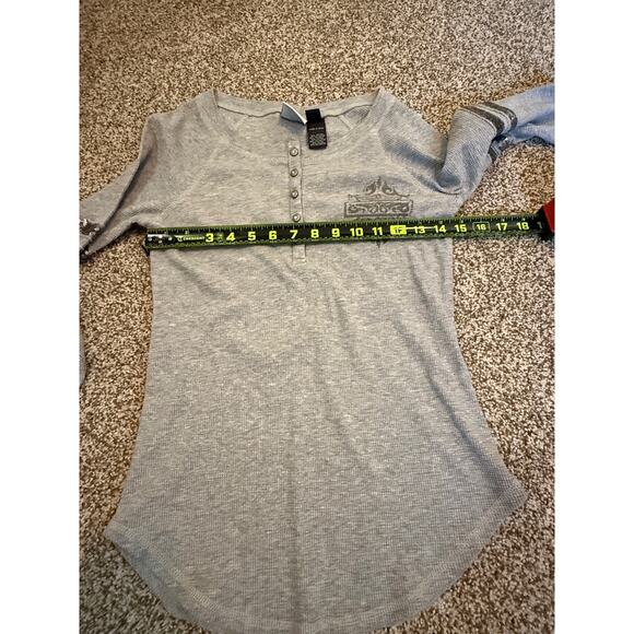 Harley Davidson Top Women's Plus Sz Small Waffle Knit Henley Embellished Biker - Picture 4 of 5